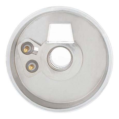 Close-up of Volvo chrome steering wheel hub with tilt, tele steering column