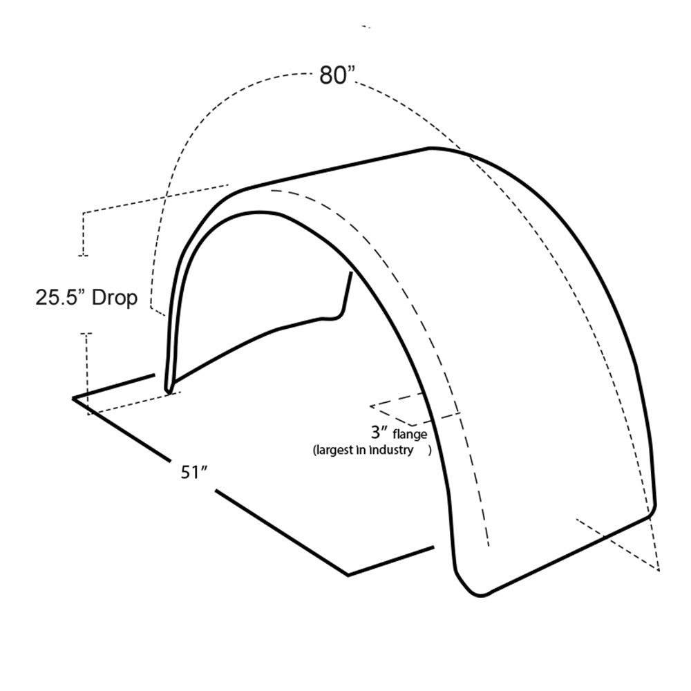 83" 430 Stainless Steel Single Axle Fenders with Mounting Kit