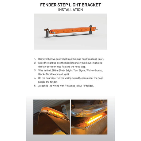 Peterbilt fender step light and bracket, closer view