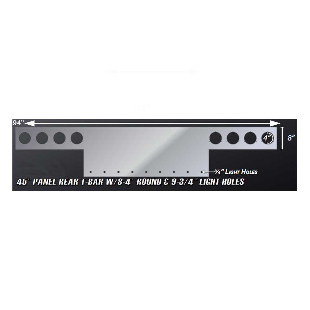 One-Piece 94" x 8" Rear T-Bar with Light Cutouts