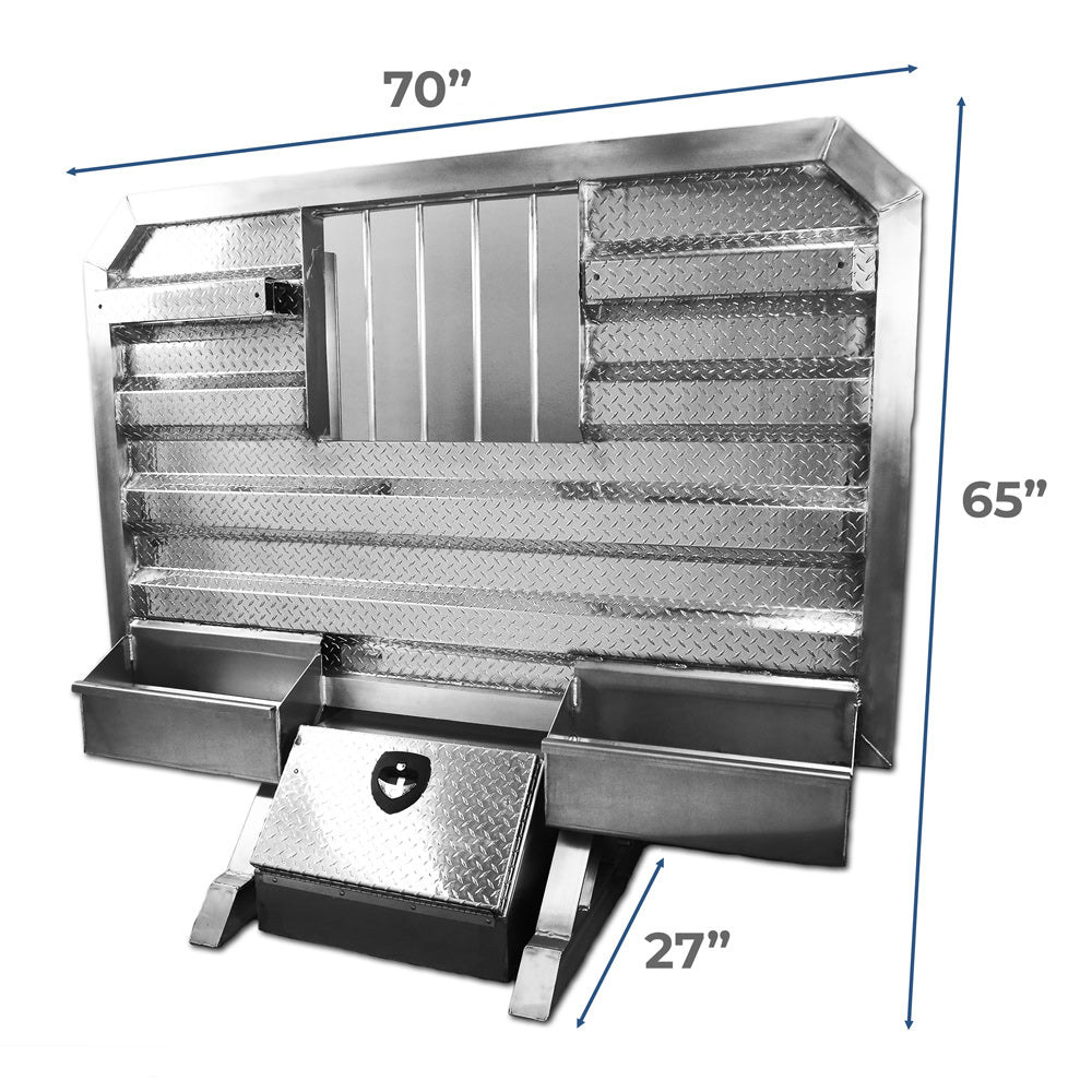 65" x 70" Cab Rack with Jail Bar Window, 2 Chain Hangers, 2 Chain Trays, and Base Box
