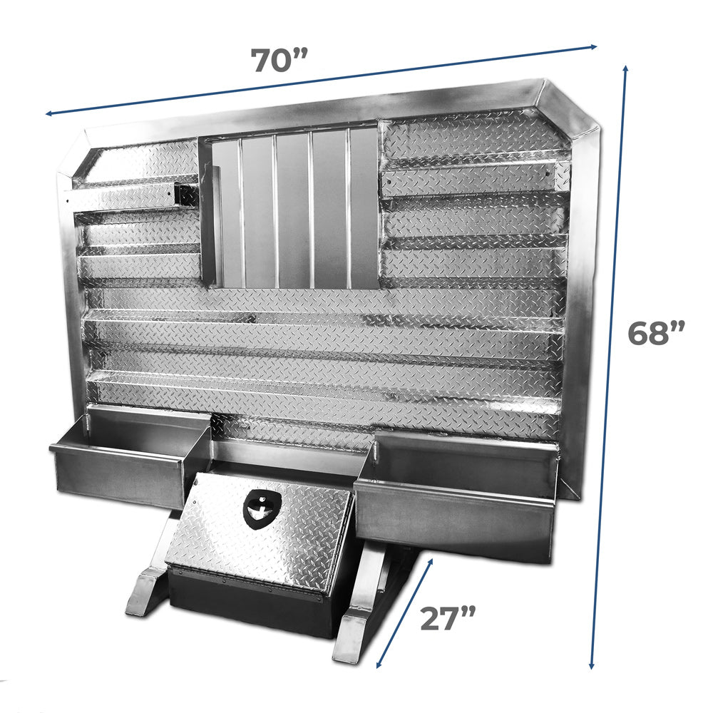 68" x 70" Cab Rack with Jail Bar Window, 2 Chain Hangers, 2 Chain Trays, and Base Box