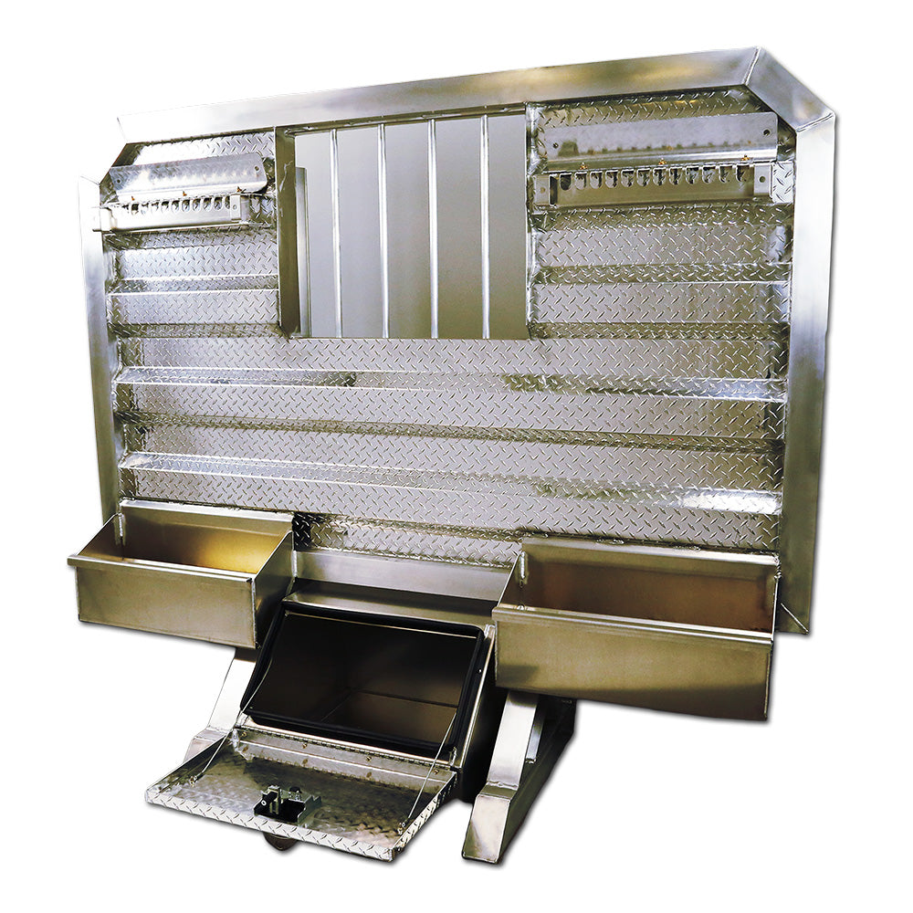 68" x 80" Cab Rack with Jail Bar Window, 2 Chain Hangers, 2 Chain Trays, and Base Box