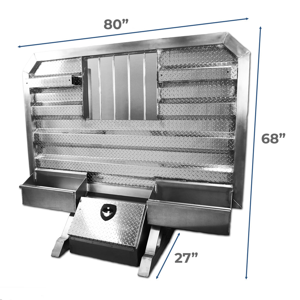 68" x 80" Cab Rack with Jail Bar Window, 2 Chain Hangers, 2 Chain Trays, and Base Box
