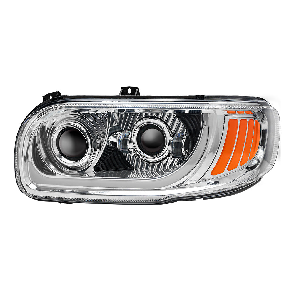 Peterbilt 367, 388, 389, 567 Chrome Inner Housing LED Projector Headlight with Dual Function Accent