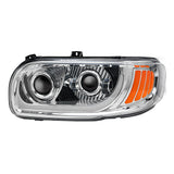 Peterbilt 367, 388, 389, 567 Chrome Inner Housing LED Projector Headlight with Dual Function Accent