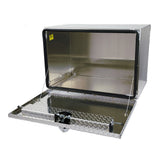 24" X 24" x 36" aluminum box with single drop door with lanyard, close-up