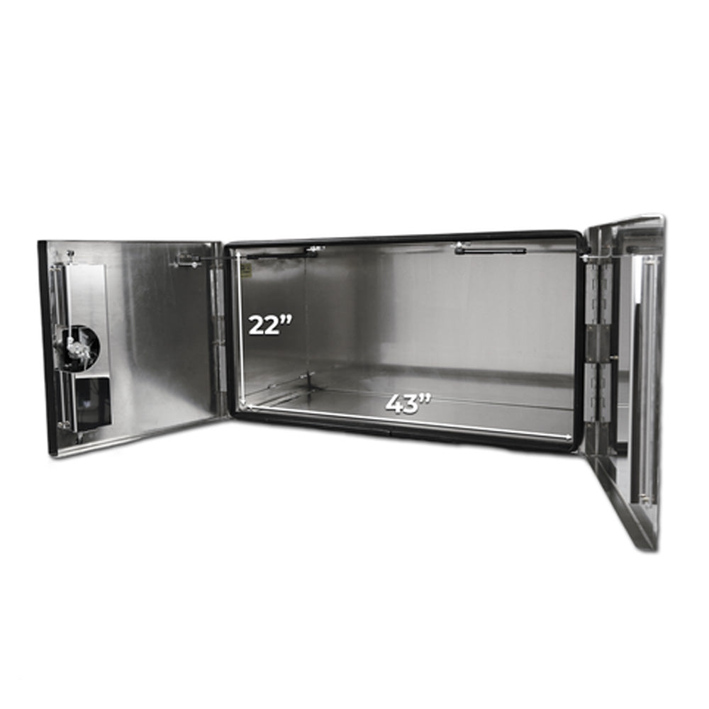 24" x 24" x 48" Aluminum Box with Diamond Barn Doors with Gas Shocks, Driver Side