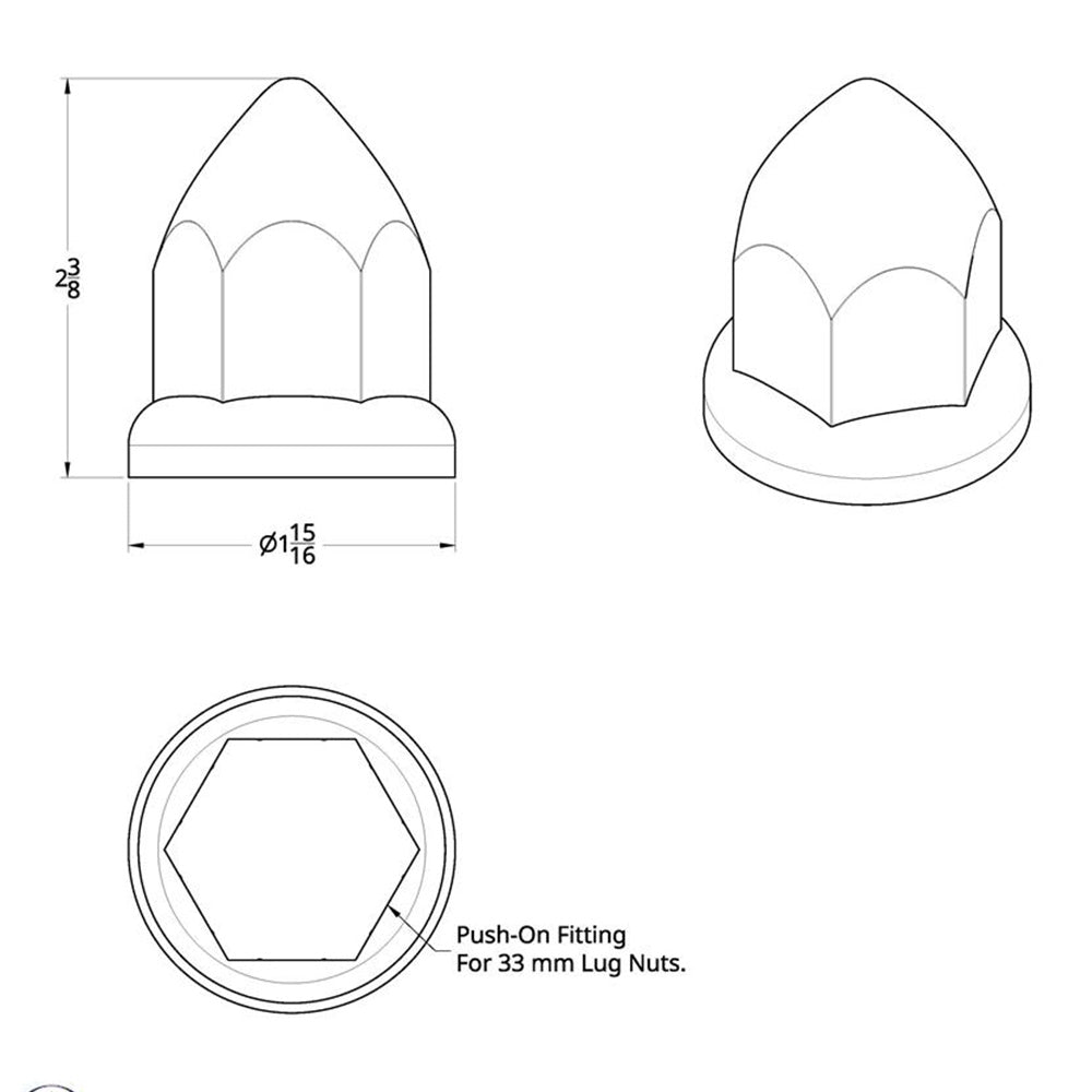 33mm Chrome Plastic Bullet Nut Covers with Flange - Push On 60PK