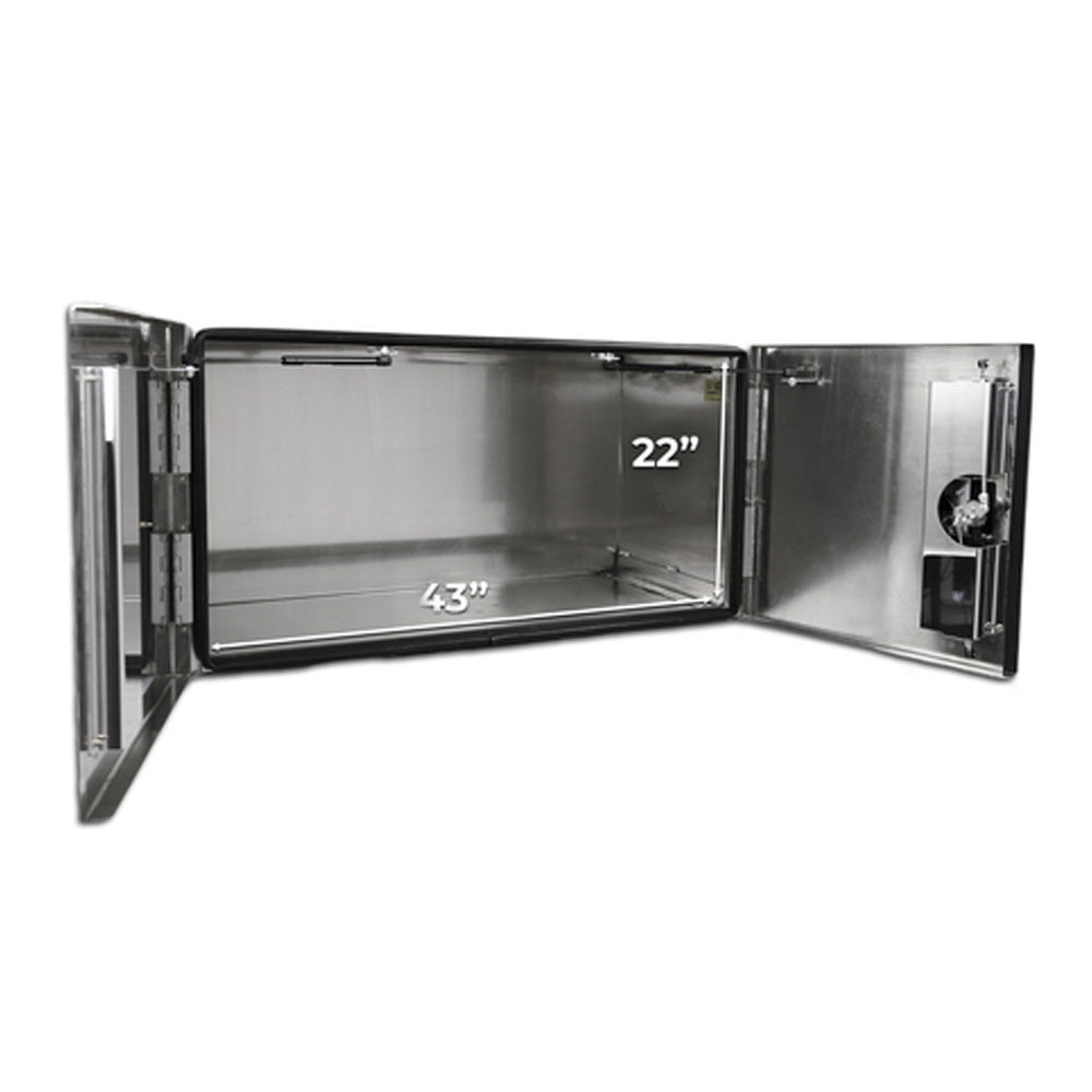 24" x 24" x 48" Aluminum Box with Diamond Barn Doors with Gas Shocks, Passenger Side