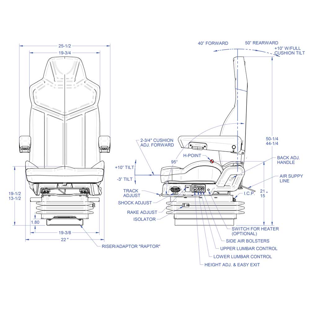 Pinnacle High-Back DuraLeather Truck Seat with Heat and Massage