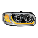 Peterbilt 367, 388, 389, 567 Chrome Inner Housing LED Projector Headlight with Dual Function Accent