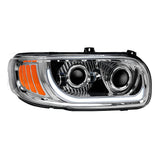 Peterbilt 367, 388, 389, 567 Chrome Inner Housing LED Projector Headlight with Dual Function Accent