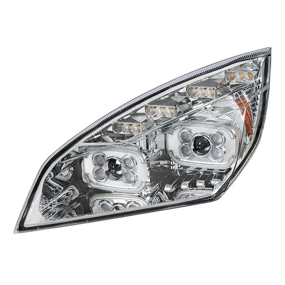 Freightliner Cascadia 2018+ Chrome Inner Housing High Power LED Projector Headlight with LED Sequential Turn and DRL