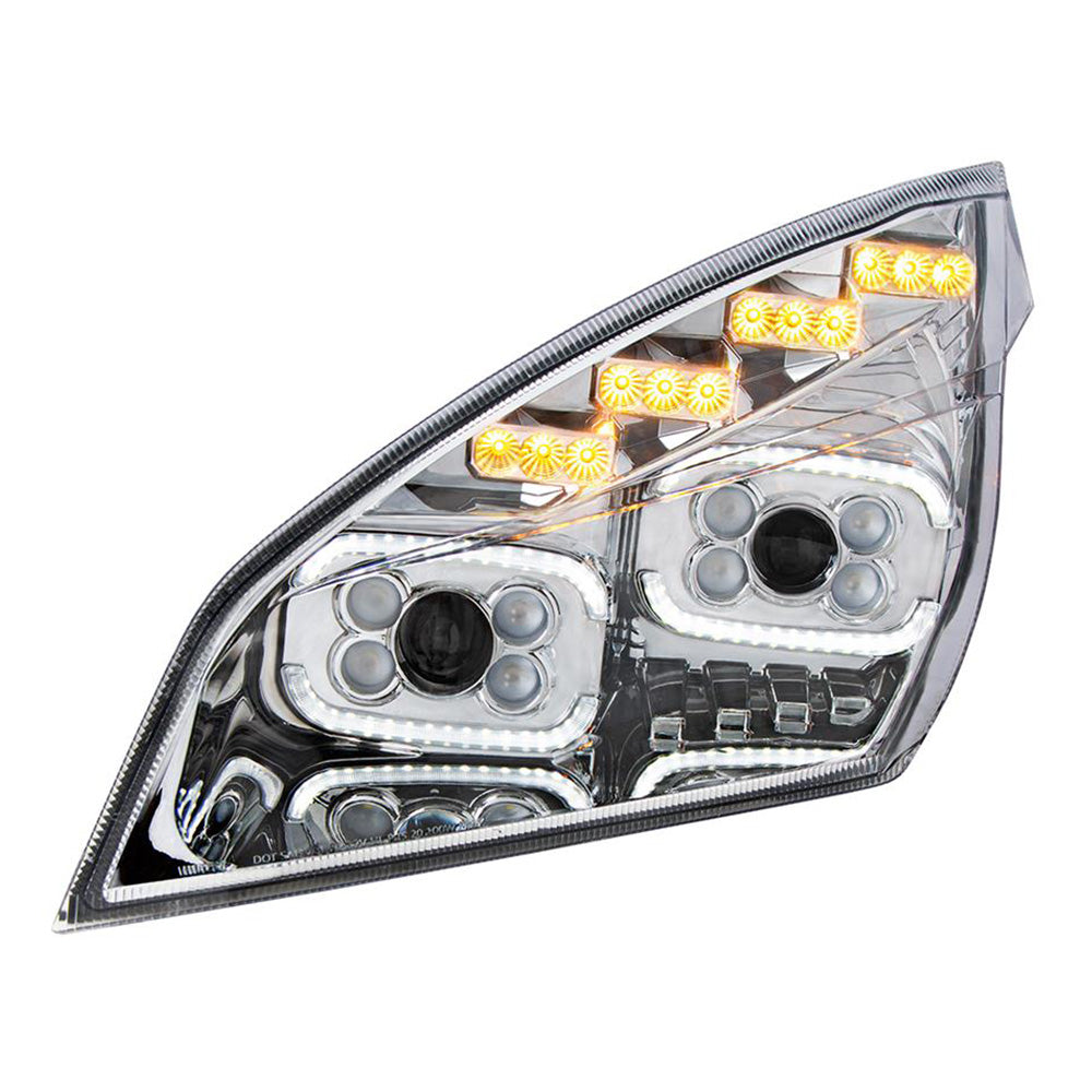 Freightliner Cascadia 2018+ Chrome Inner Housing High Power LED Projector Headlight with LED Sequential Turn and DRL