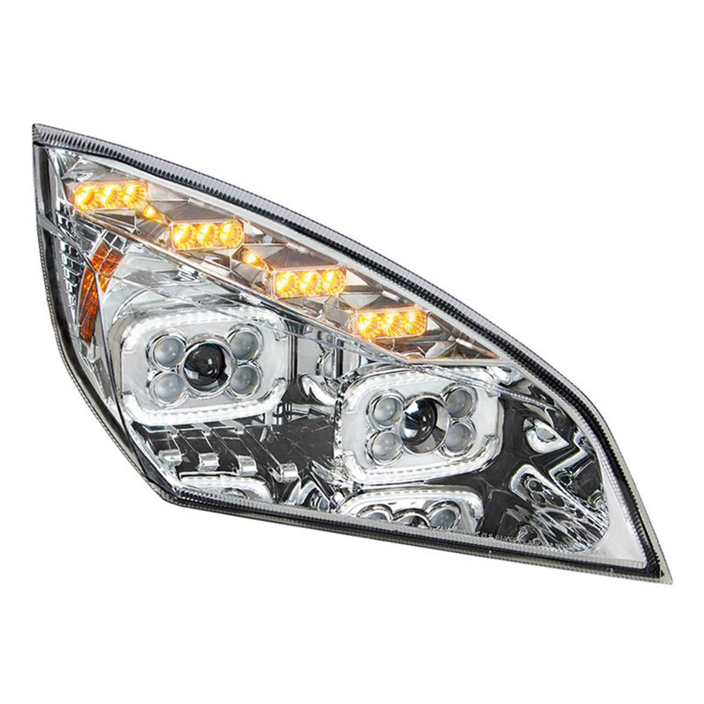 Freightliner Cascadia 2018+ Chrome Inner Housing High Power LED Projector Headlight with LED Sequential Turn and DRL