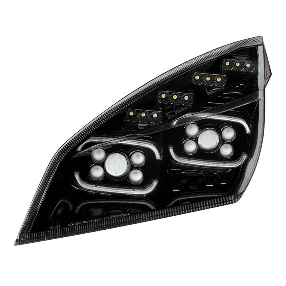 Freightliner Cascadia 2018+ Black Inner Housing High Power LED Projector Headlight with LED Sequential Turn and DRL