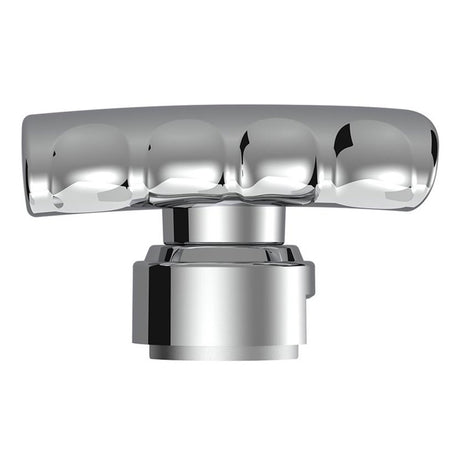 Close-up of chrome T shape gear knob with 13/15/18 speed adapter