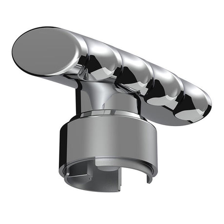 Closer view of chrome T shape gear knob with 13/15/18 speed adapter