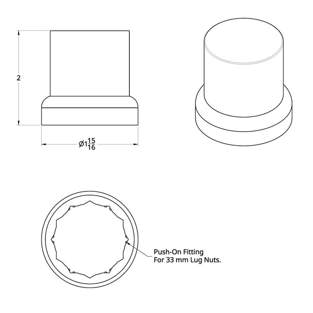 33mm x 2" Chrome Plastic Top Hat Nut Covers - Push On 60PK