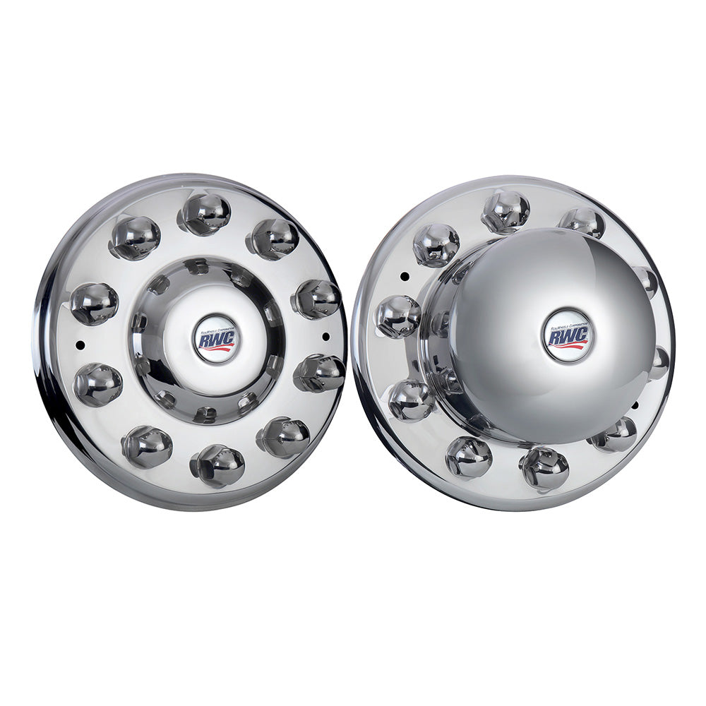 22-1/2", 24-1/2" Mirror Finish Universal Stainless Steel Unitized Cover-Up Kit for Front and Rear Hub Covers