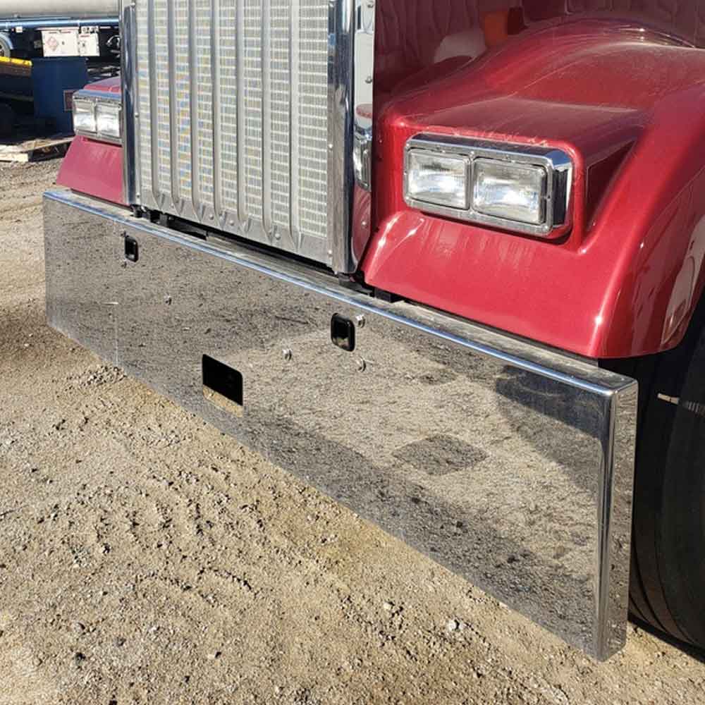 Kenworth W900L, W900B 20" Chrome Plated Boxed End Bumper with Step and Tow Holes