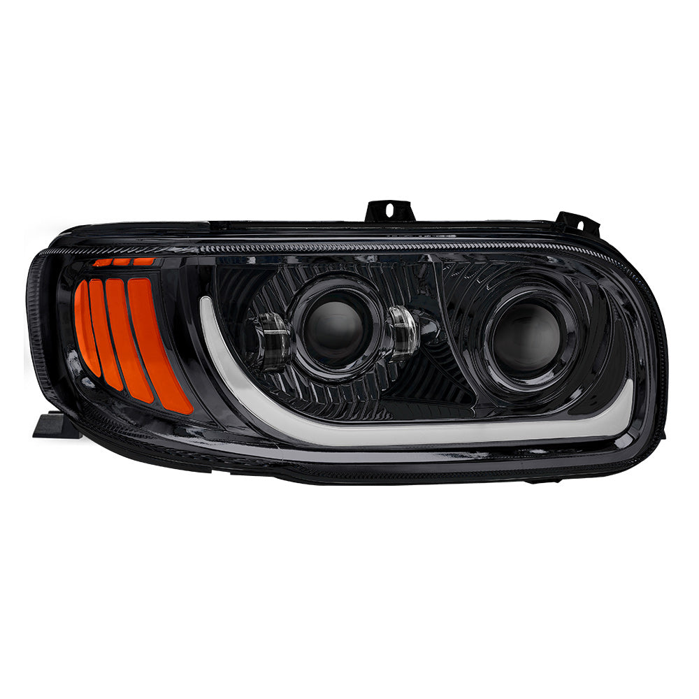 Peterbilt 367, 388, 389, 567 Black Inner Housing LED Projector Headlight with Dual Function Accent