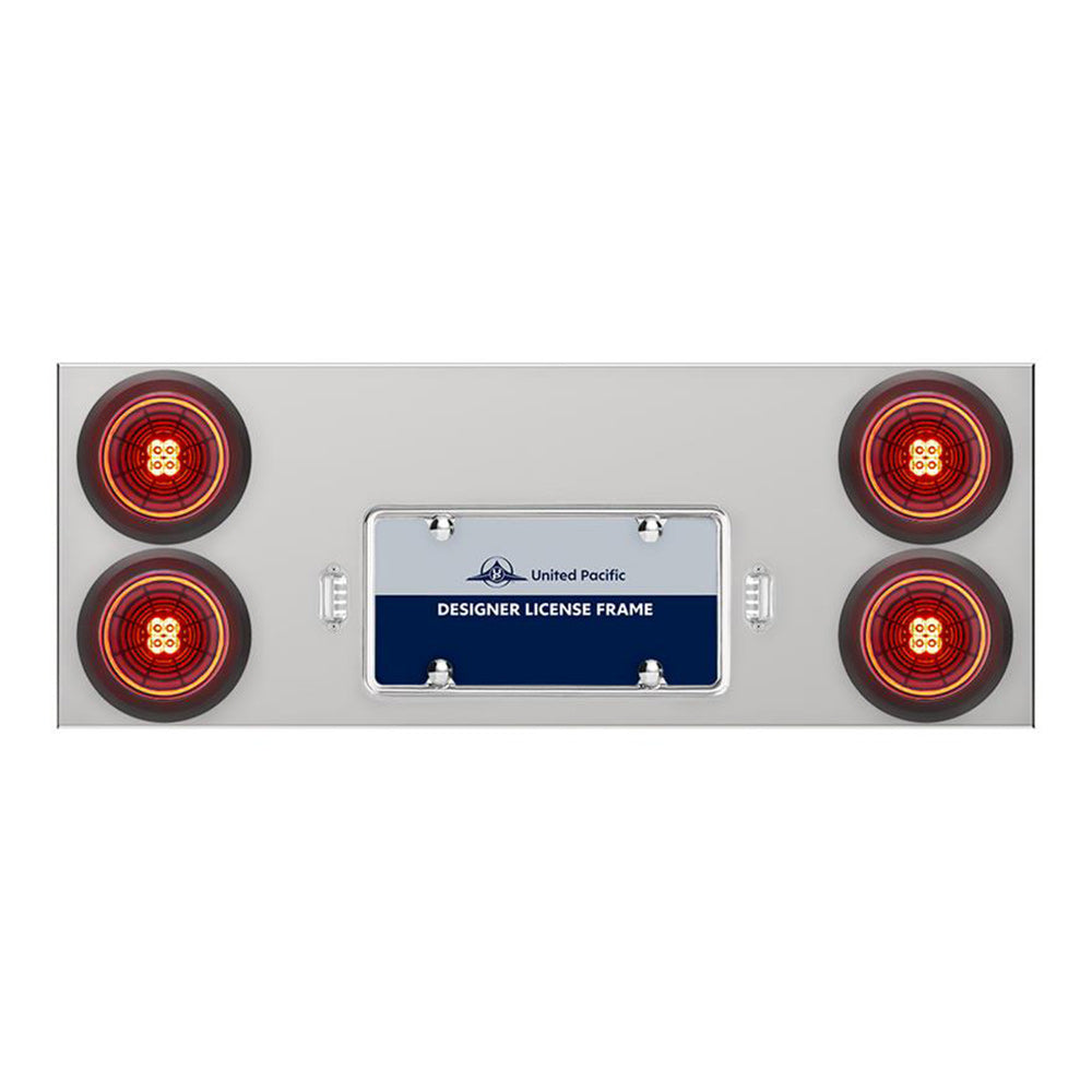 Stainless Steel Center Panel with 4" Red Abyss 13 LED with Black Grommet, License Frame and LED Light