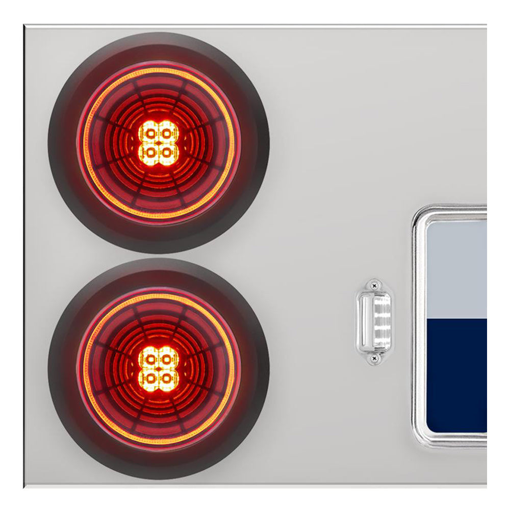 Stainless Steel Center Panel with 4" Red Abyss 13 LED with Black Grommet, License Frame and LED Light