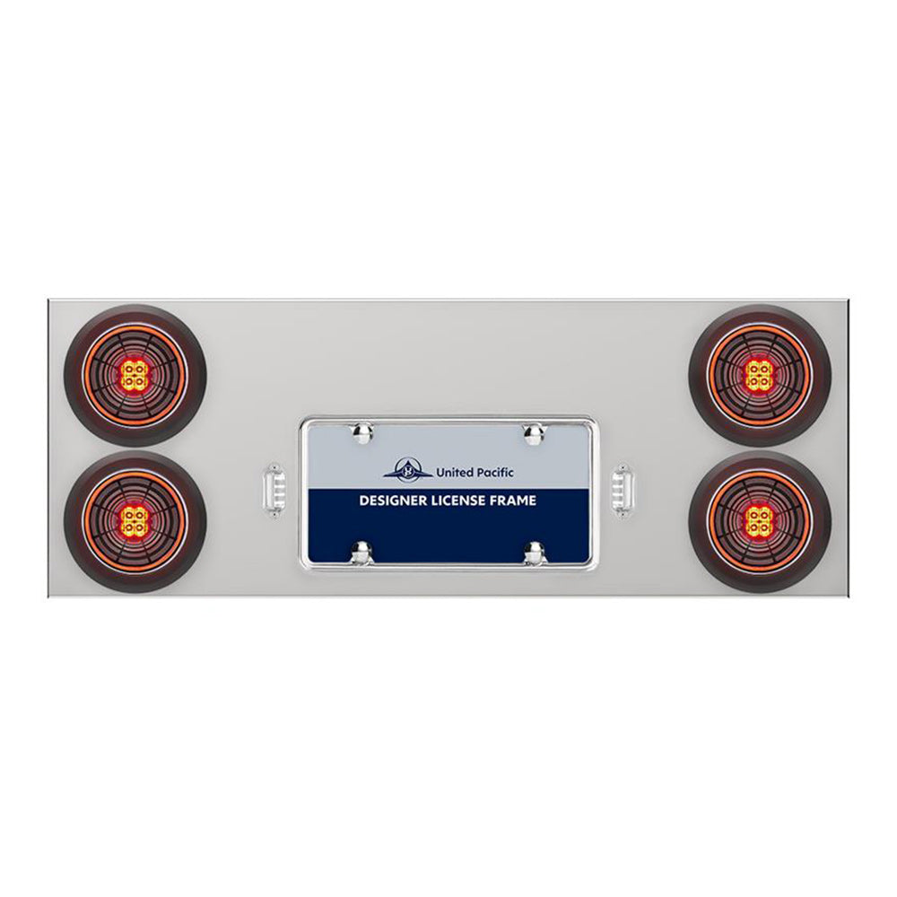 Stainless Steel Center Panel with 4" Red Abyss 13 LED with Black Grommet, License Frame and LED Light