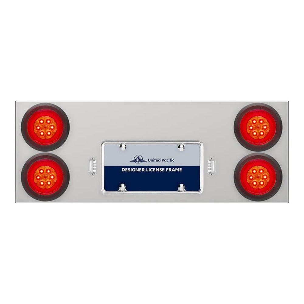 Stainless Steel Center Panel with 4" Red Turbine 16 LED and Red Lens with License Frame and LED Light
