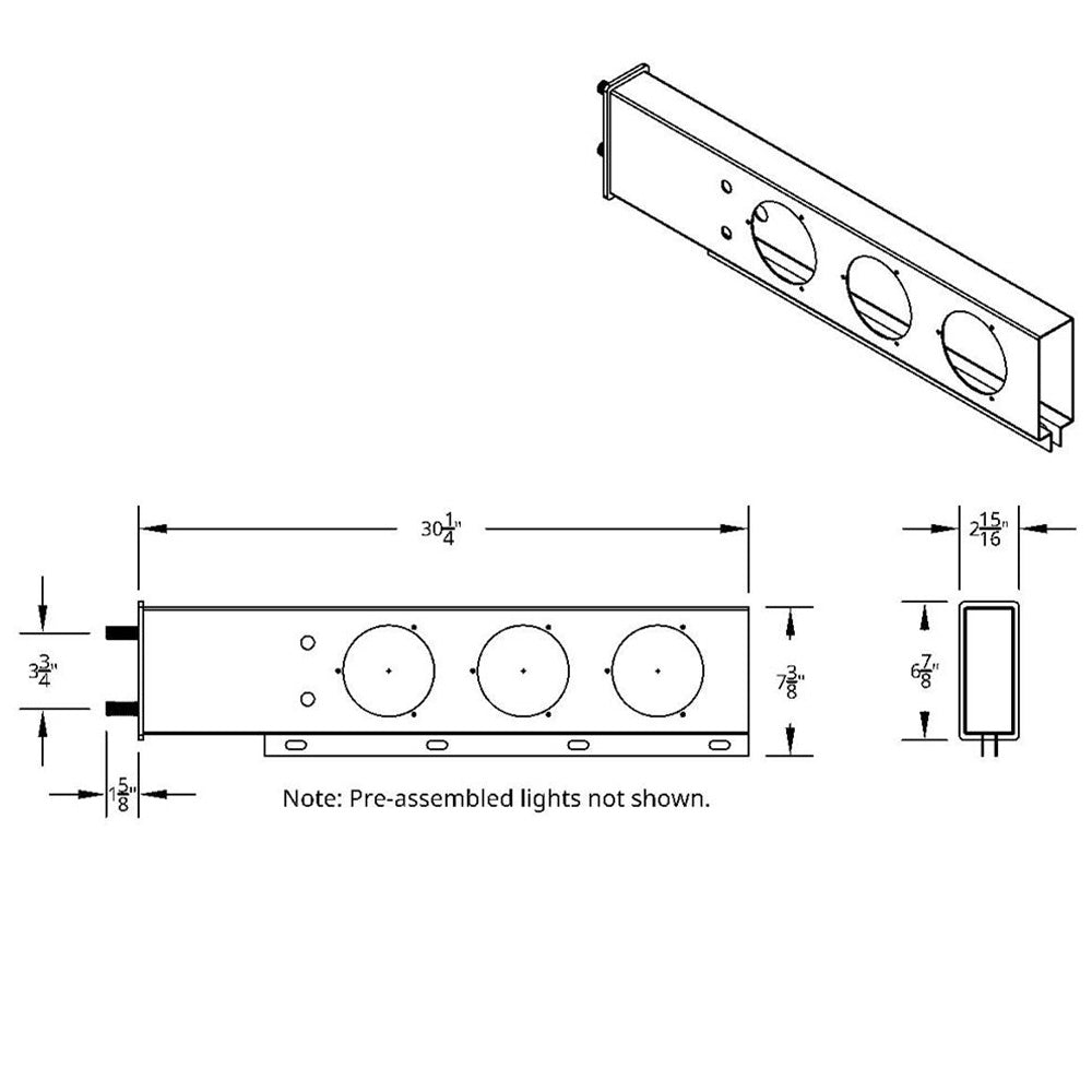 Stainless Steel Rear Light Bars with Six 4" Turbine 16 LED Lights with Grommet, 3-3/4" Bolt Spacing