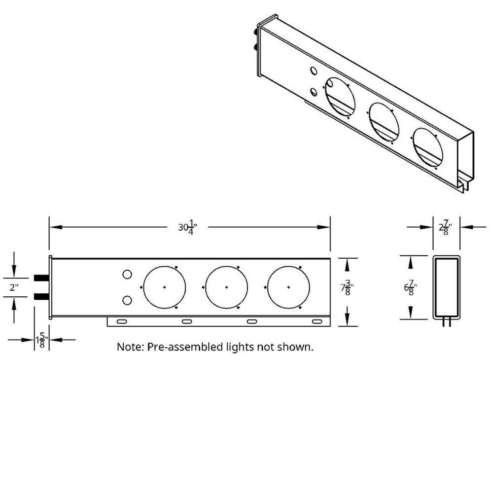 Stainless Steel Rear Light Bars with Six 4" Turbine 16 LED Lights with Grommet, 2" Bolt Spacing