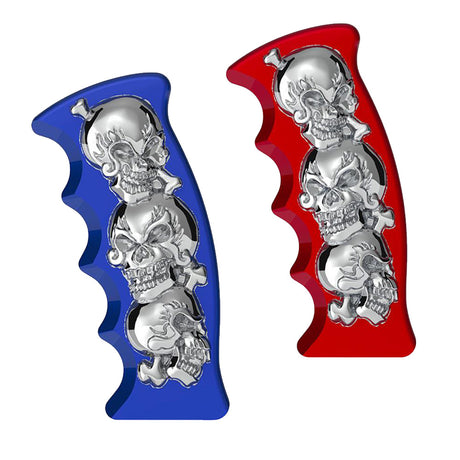 Pistol Grip gearshift knob with chrome skulls - thread on, close-up