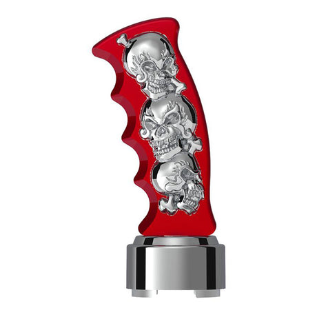 Closer view of pistol Grip gearshift knob with chrome skulls and 9/10 adapter - thread on