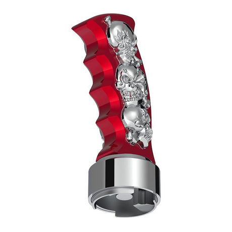 Pistol Grip gearshift knob with chrome skulls and 9/10 adapter - thread on, closer view