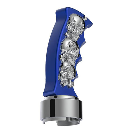 Blue skulls pistol Grip gearshift knob with 13/15/18 chrome speed adapter - thread on from another angle