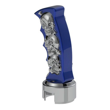 Blue skulls pistol Grip gearshift knob with 13/15/18 chrome speed adapter - thread on, detail