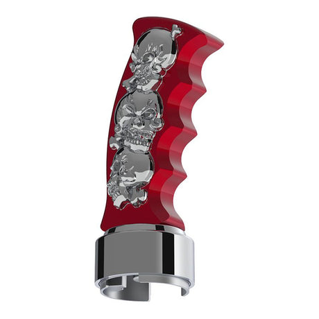 Another angle of red skulls pistol Grip gearshift knob with 13/15/18 chrome speed adapter - thread on