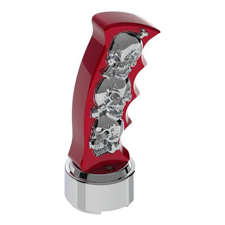 Red skulls pistol Grip gearshift knob with 13/15/18 chrome speed adapter - thread on from another angle