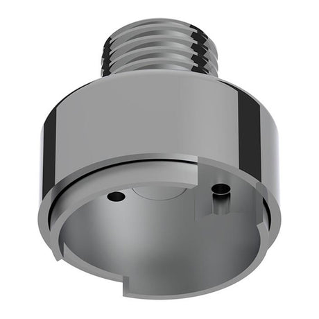 Close-up of M30X3.5 thread-on gearshift knob chrome mounting adapter for Eaton Fuller style 9/10 speed - vertical