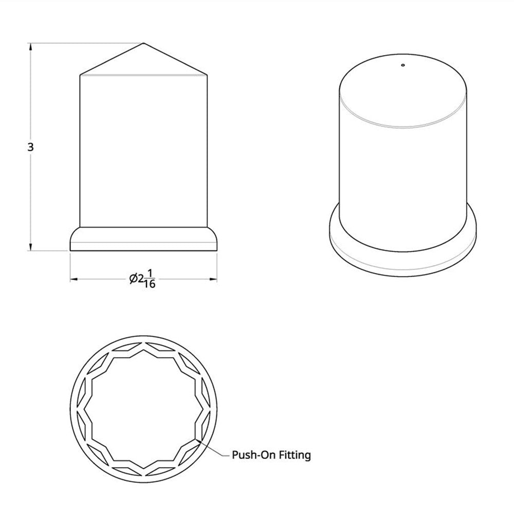 1-1/2" x 3" Chrome Plastic Pointed Top Hat Nut Cover - Push On 60PK