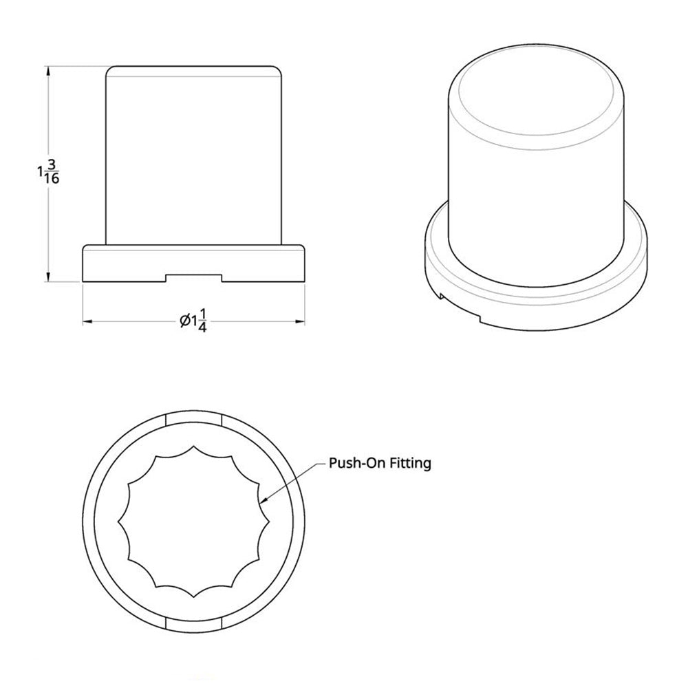 3/4" x 1-1/4" Chrome Plastic Top Hat Nut Covers - Push On 10PK
