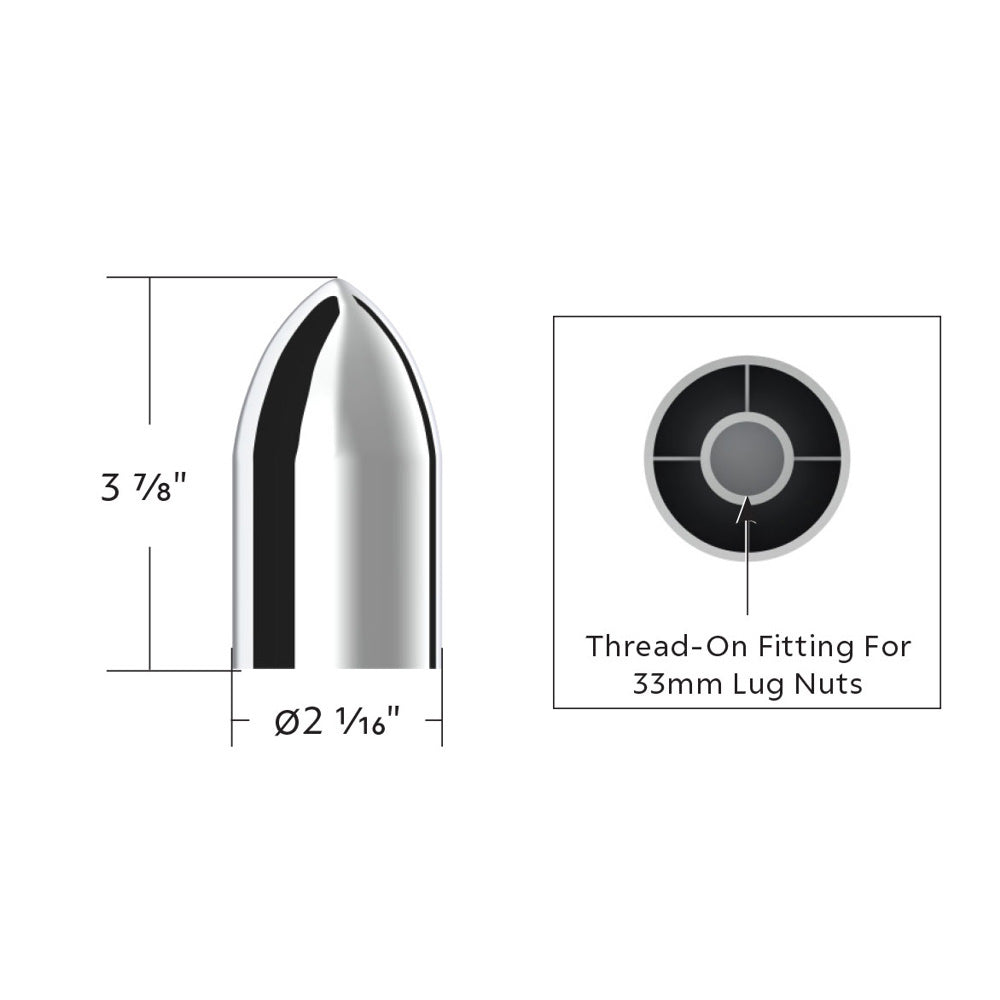 33mm x 3-7/8" Chrome Plastic Bullet Nut Cover - Push On 10 Pack