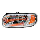 Peterbilt 367, 388, 389, 567 Chrome Inner Housing LED Projector Heated Headlight with Dual Function