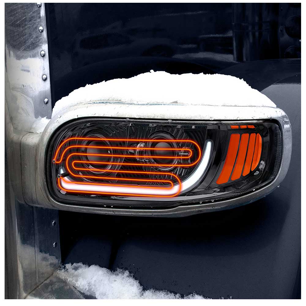 Peterbilt 367, 388, 389, 567 Black Inner Housing LED Projector Heated Headlight with Dual Function