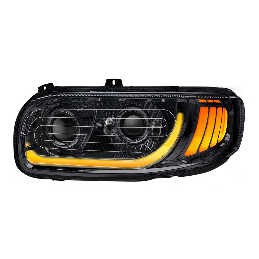 Peterbilt 367, 388, 389, 567 Black Inner Housing LED Projector Heated Headlight with Dual Function