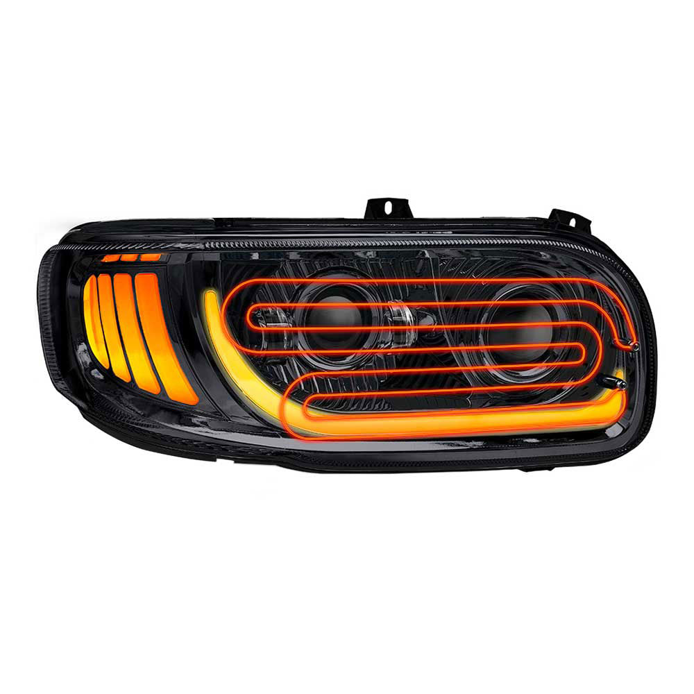Peterbilt 367, 388, 389, 567 Black Inner Housing LED Projector Heated Headlight with Dual Function