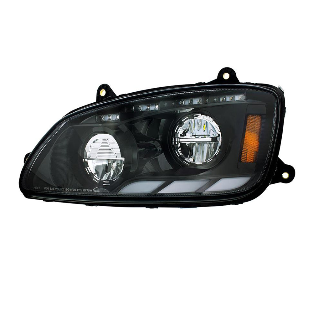 Kenworth T660 2008-2017 Black LED Headlight with Sequential Turn Signal & Position Light Bars