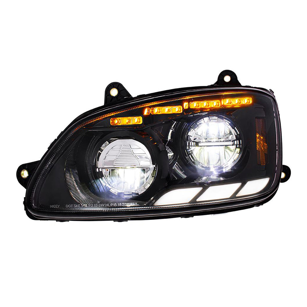 Kenworth T660 2008-2017 Black LED Headlight with Sequential Turn Signal & Position Light Bars